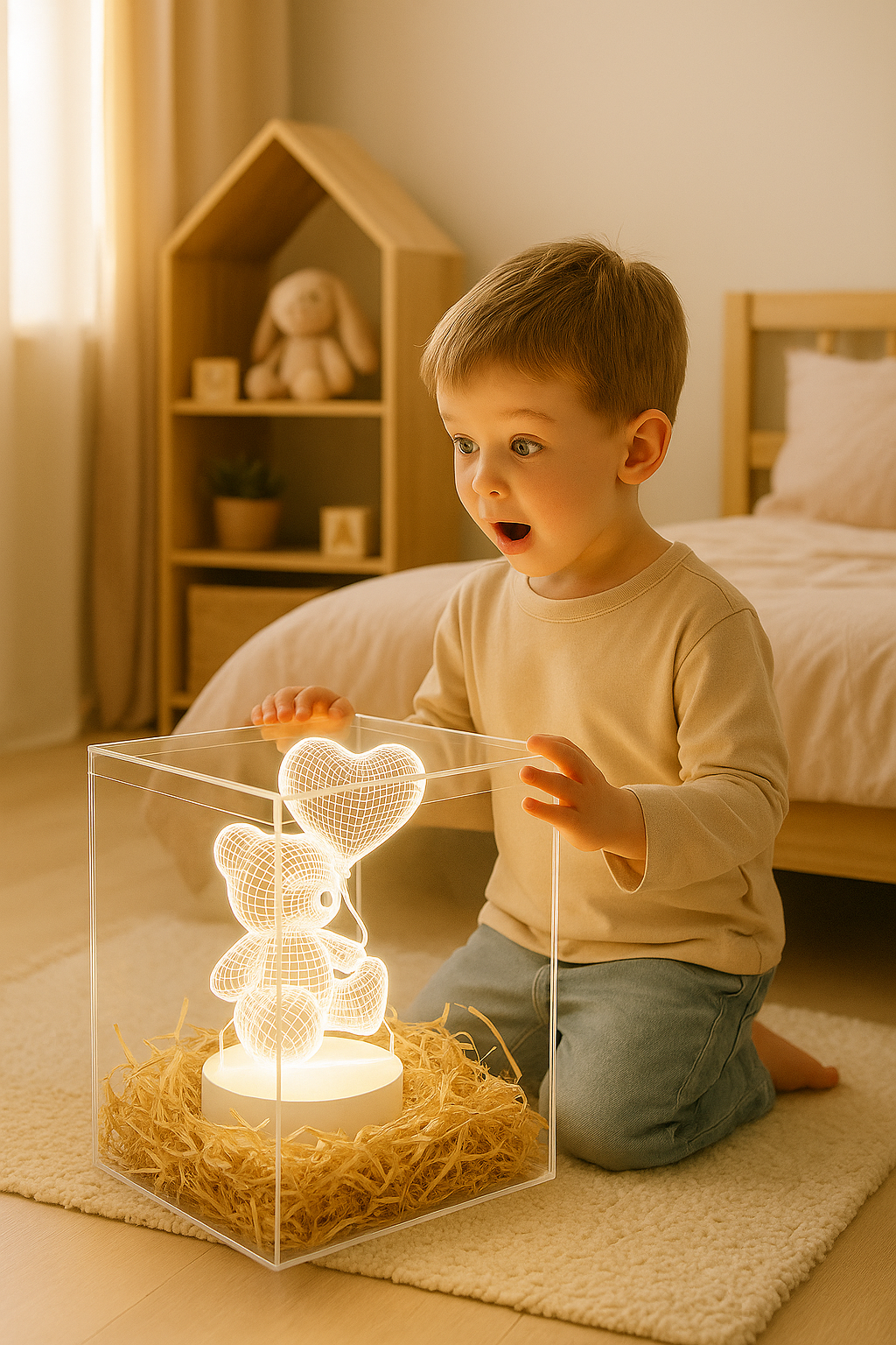 3D Akrilinė USB LED Lempa "Meškis"
