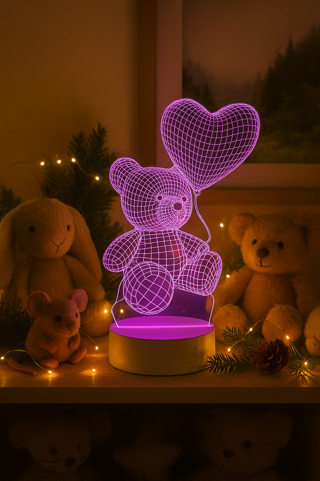 3D Akrilinė USB LED Lempa "Meškis"